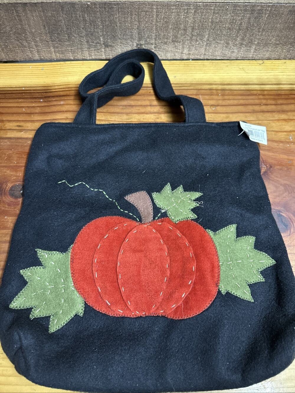 Zippered Black Pumpkin Leaf Cloth Black Bag 13"